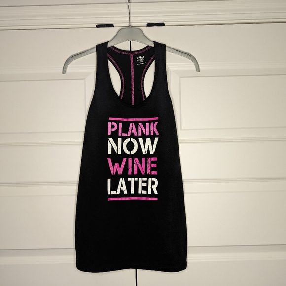 Women's Athletic Works Tank Top 'Plank Now Wine Later" Size S Racerback Black - Picture 1 of 7